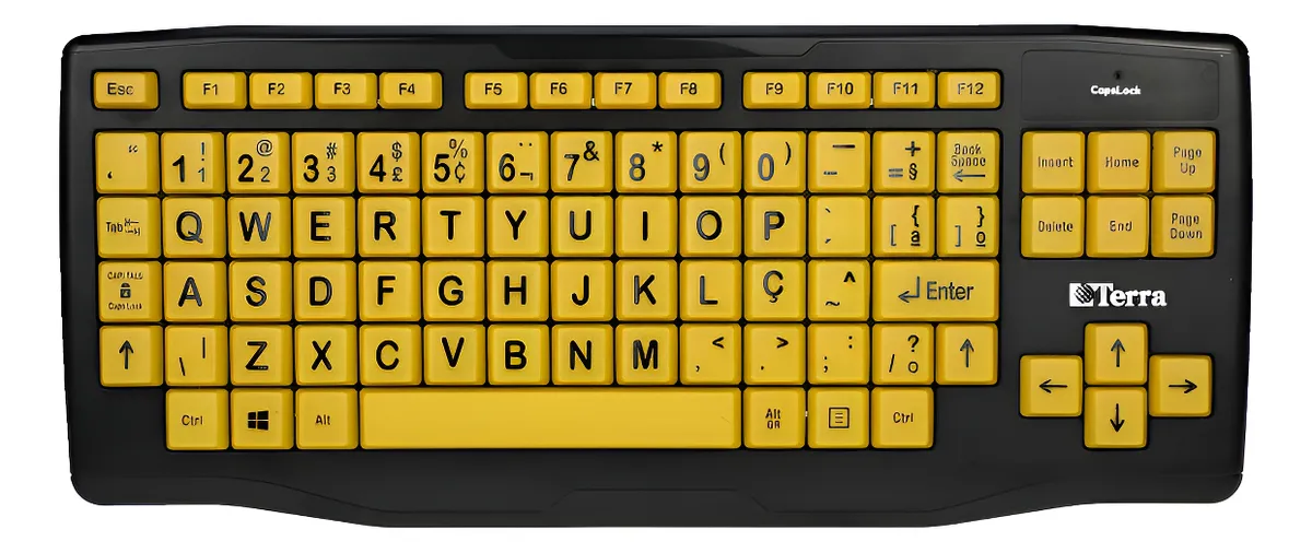 Teclado Expandido preto e amarelo com teclas grandes e alto contraste